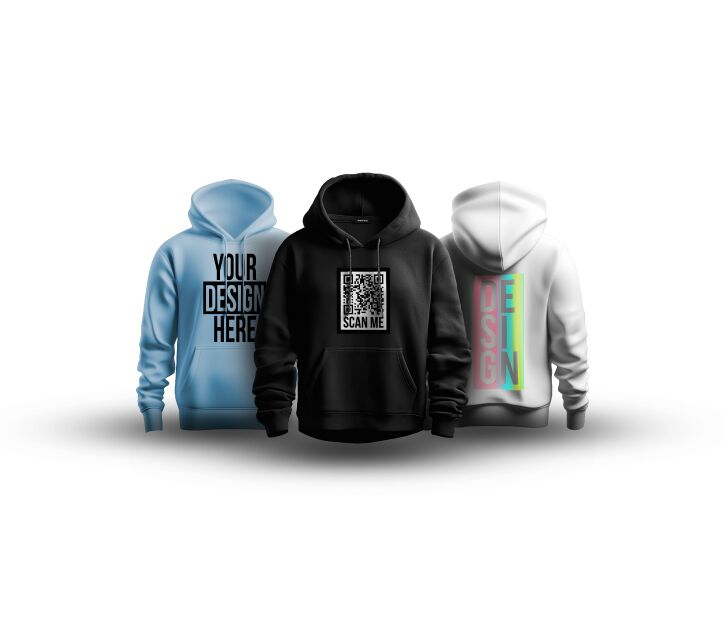 "Three hoodies with unique designs. Customize your style with these made-to-measure sweatshirts
