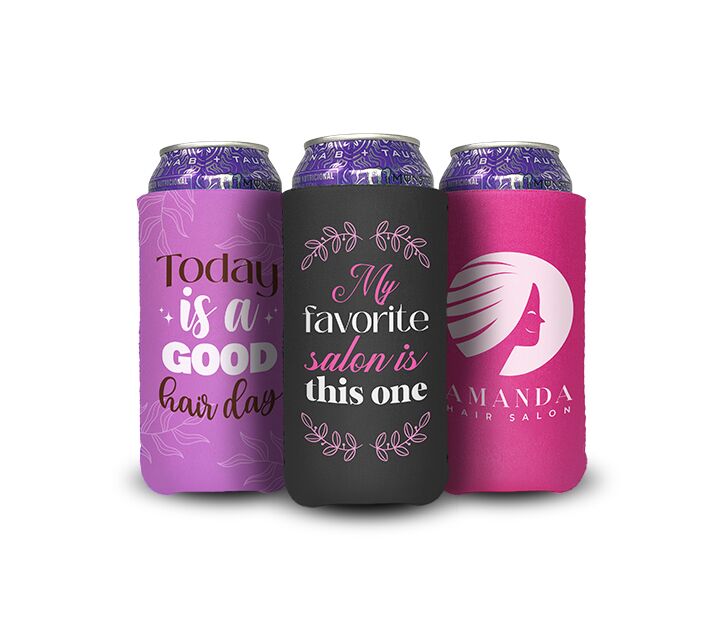 16 ounce can koozie with neoprene material for tall cans and customized with a business logo design