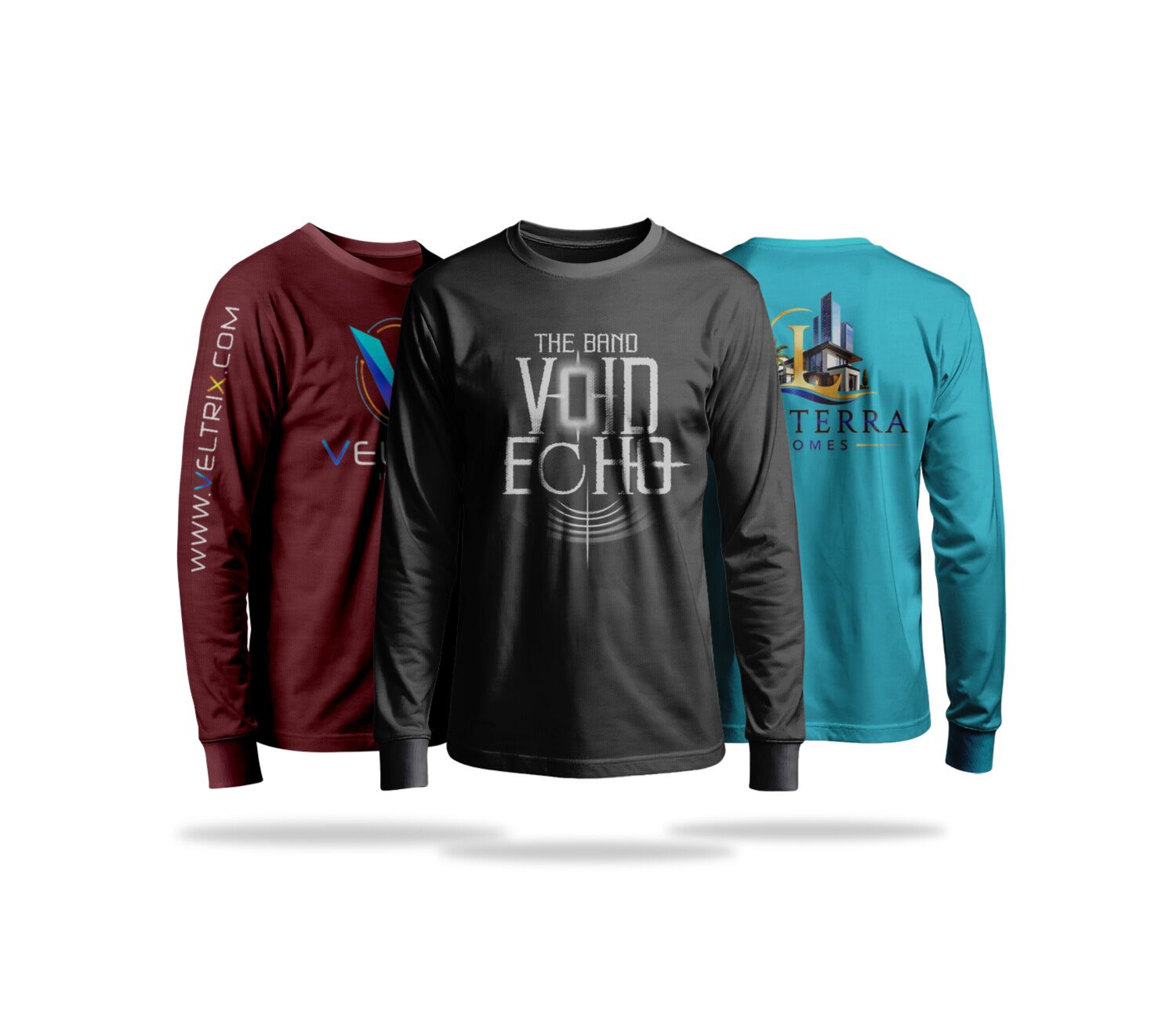 Three long-sleeved shirts customized with your logo on them