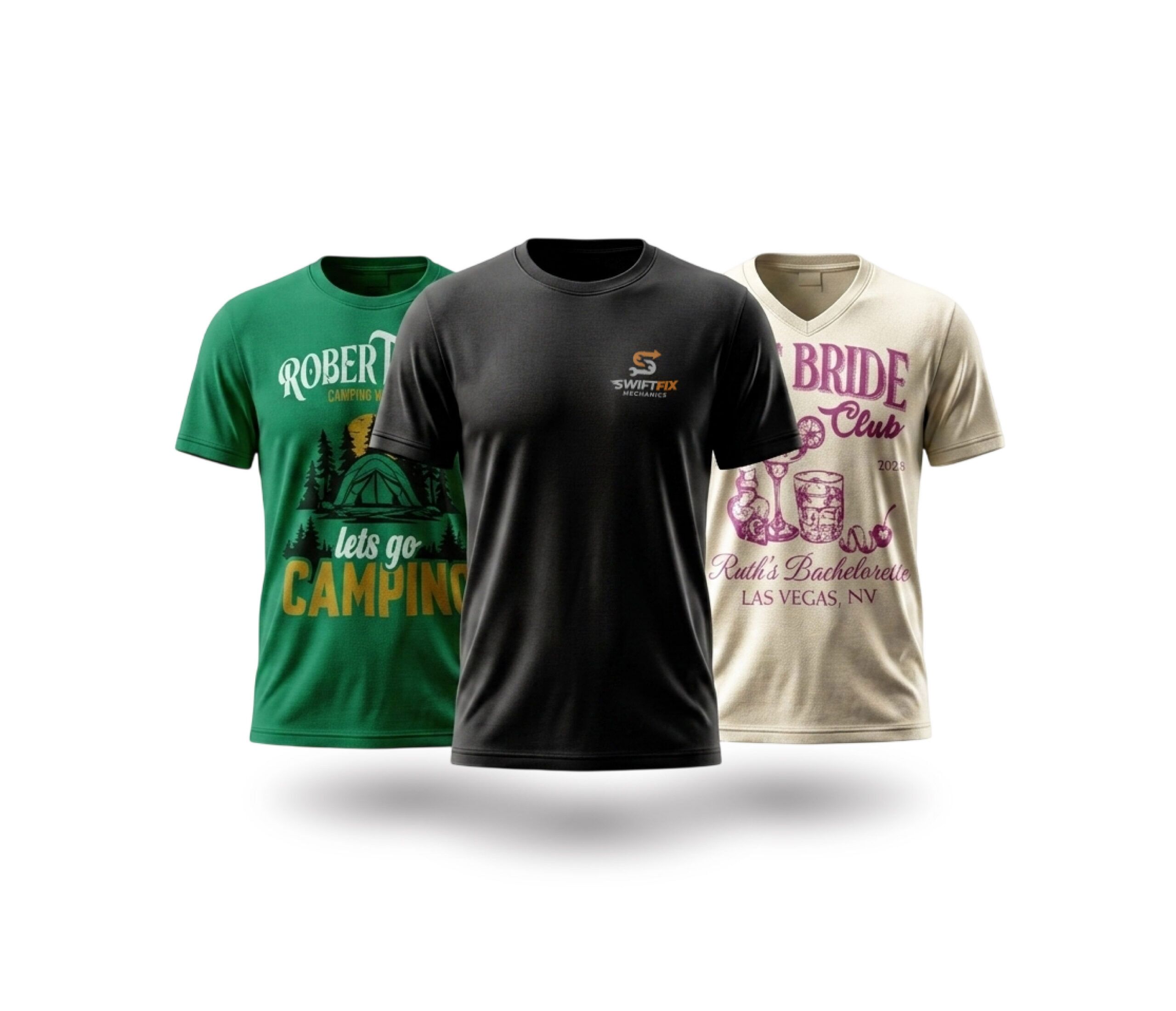 Three t-shirts with different designs, personalized