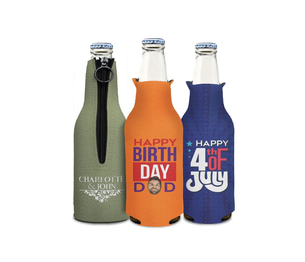 personalized neoprene bottle koozies with zipper for promote business. Cadillac of Bottle Coolies