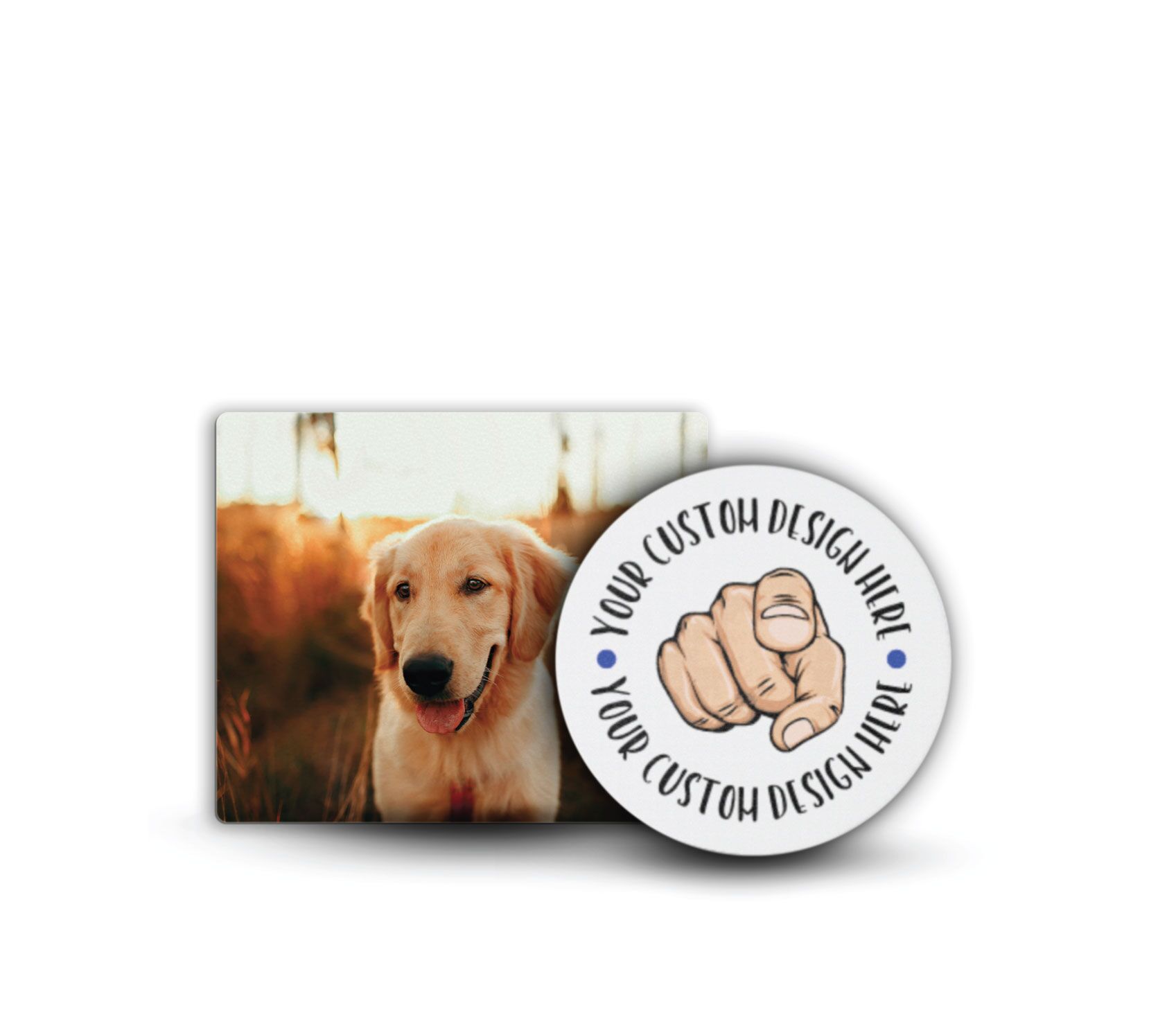 Custom circle and square mousepads with personalized designs