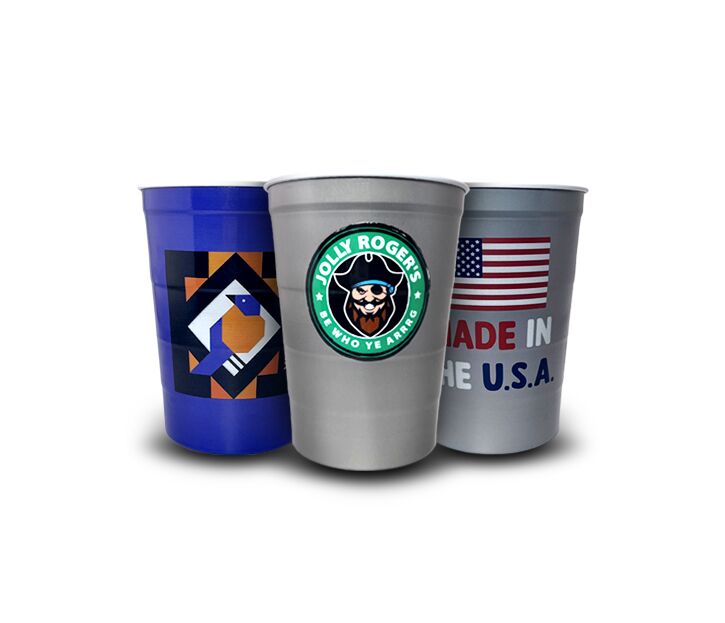Custom steel cups with logo designs
