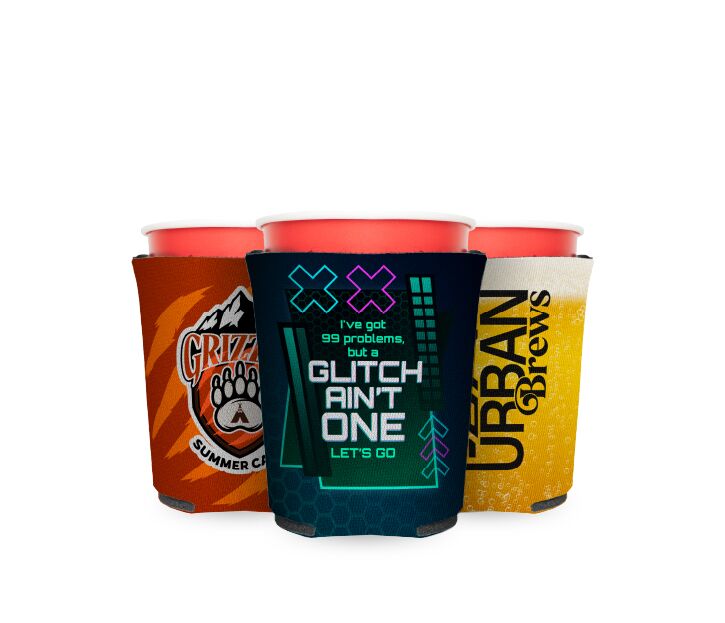set of three solo cup coolies with neoprene and foam material and bottom, with a custom design