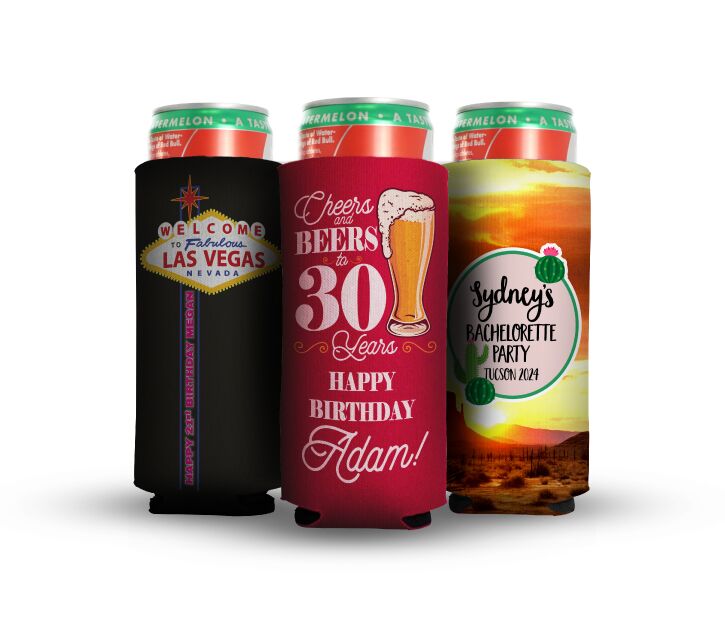 customized koozies with wedding and bachelorette design for 12 ounce slim cans