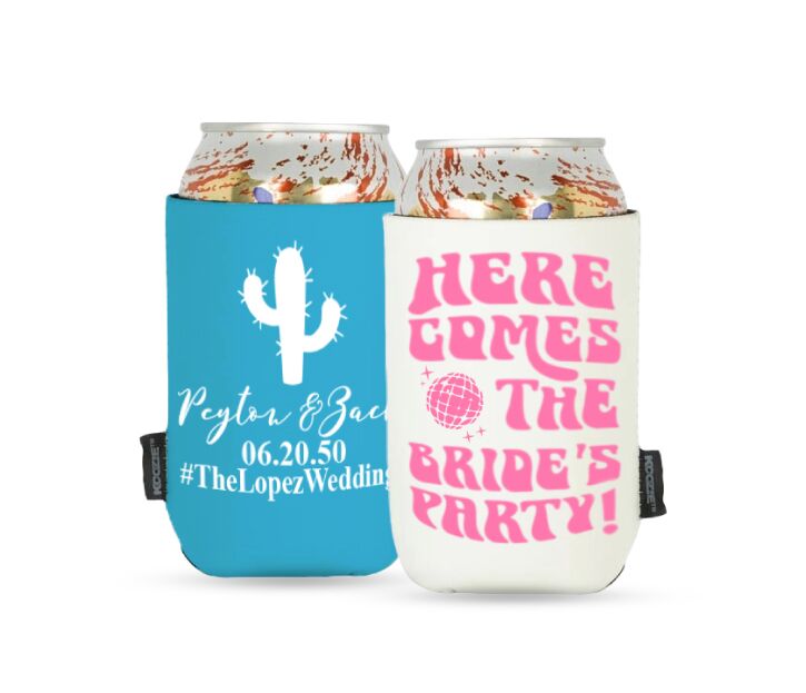 Custom glow-in-the-dark koozie in white and blue colors