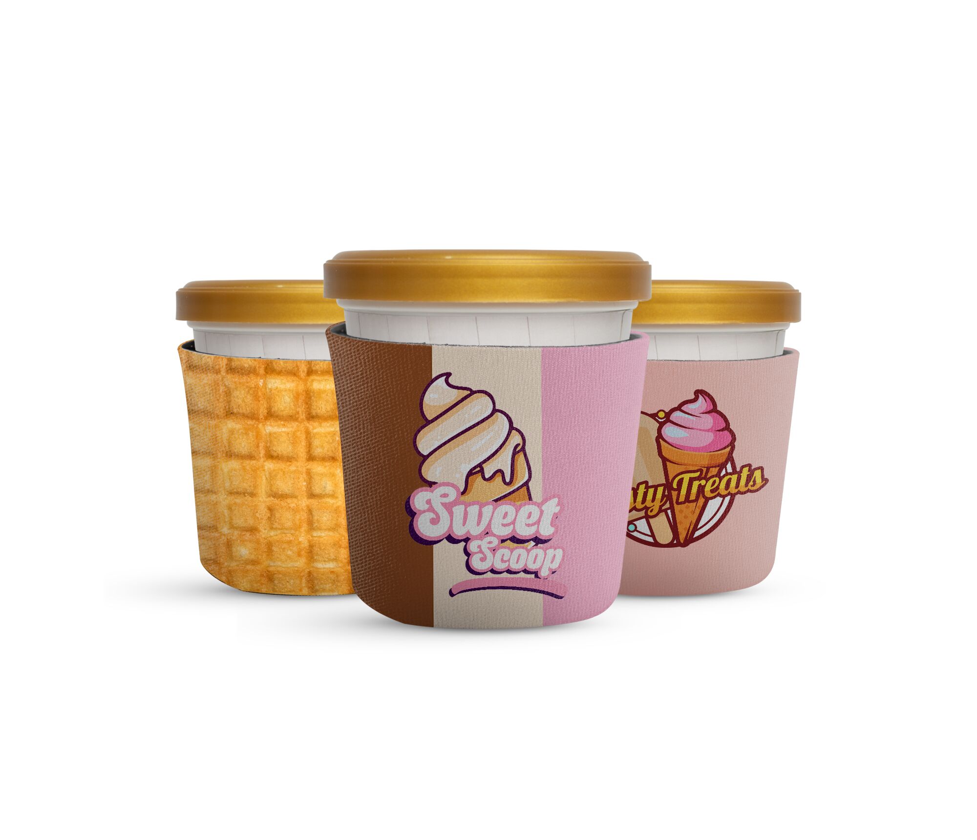 ice cream pint koozie customized made from neoprene material and logo business design on them and fit most ice cream pints