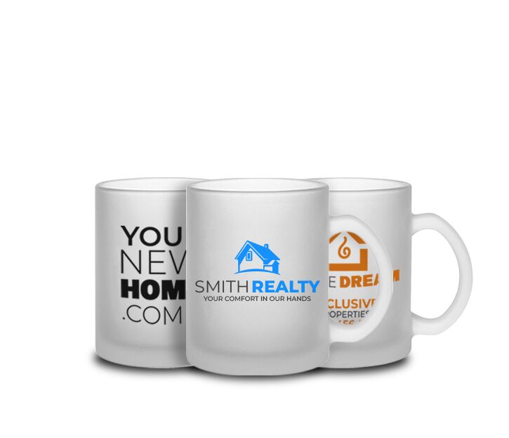 Personalized mugs with logo and text for business advertising