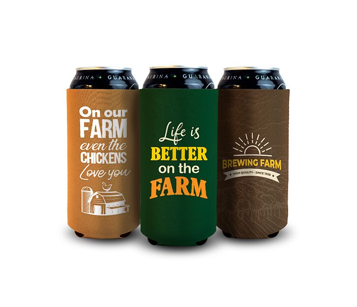 Three tall can beer koozie with USA farm customized design