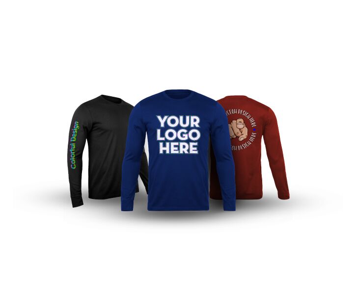 Three long-sleeved shirts customized with your logo on them