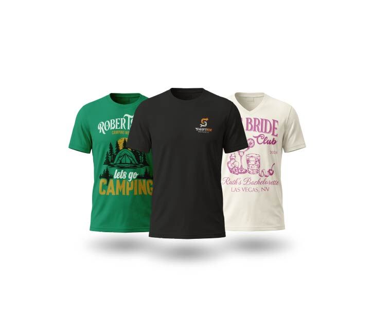 Three t-shirts with different designs, personalized